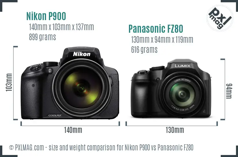 Nikon P900 vs Panasonic FZ80 size comparison