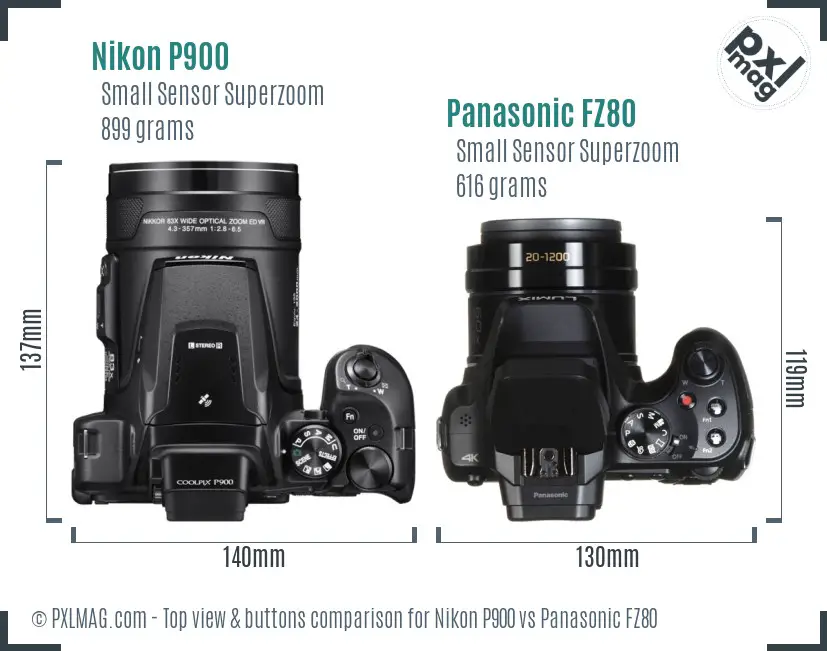 Nikon P900 vs Panasonic FZ80 top view buttons comparison