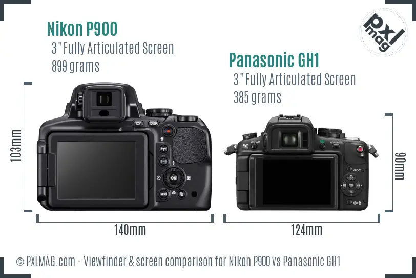Nikon P900 vs Panasonic GH1 Screen and Viewfinder comparison