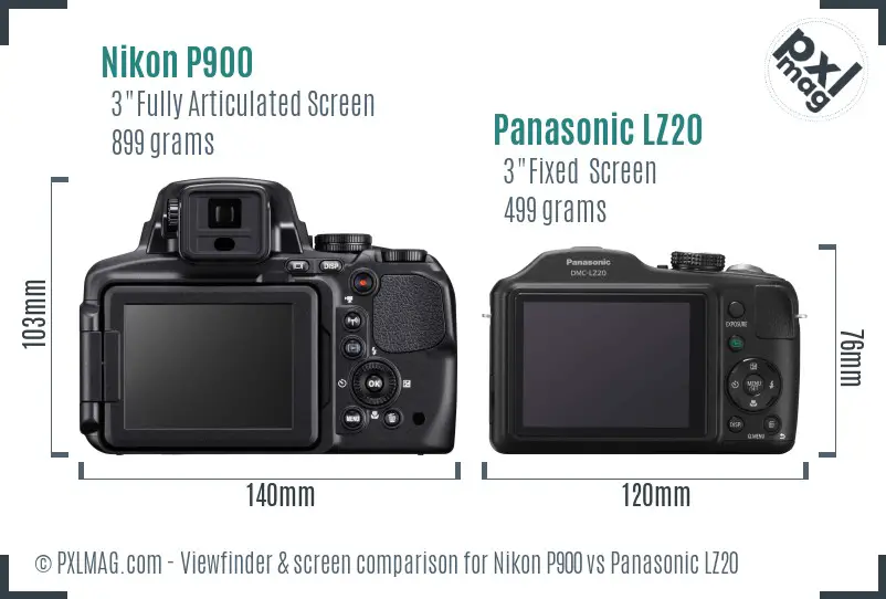 Nikon P900 vs Panasonic LZ20 Screen and Viewfinder comparison