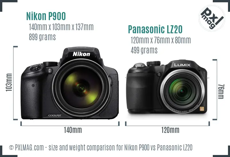 Nikon P900 vs Panasonic LZ20 size comparison