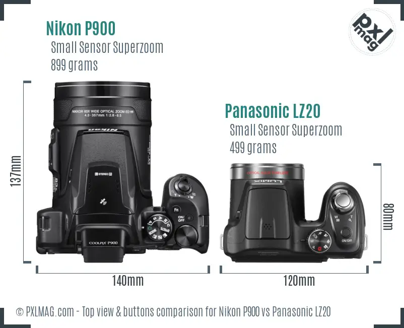 Nikon P900 vs Panasonic LZ20 top view buttons comparison