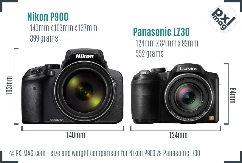 Nikon P900 vs Panasonic LZ30 size comparison Nikon P900 vs Panasonic LZ30 size comparison