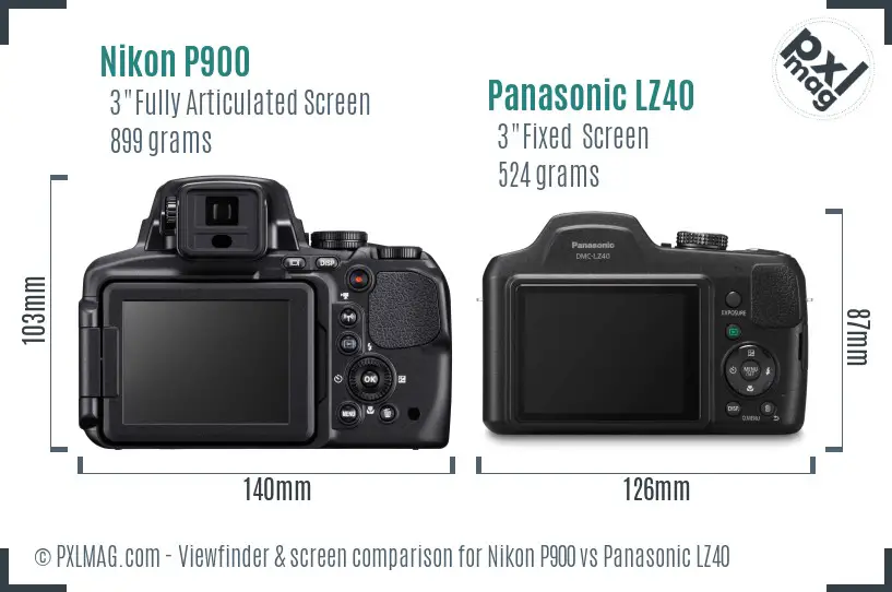 Nikon P900 vs Panasonic LZ40 Screen and Viewfinder comparison