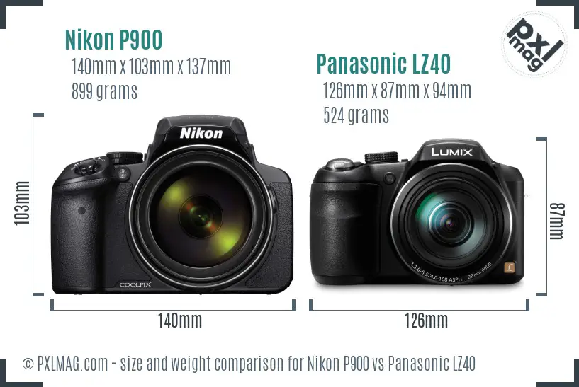 Nikon P900 vs Panasonic LZ40 size comparison