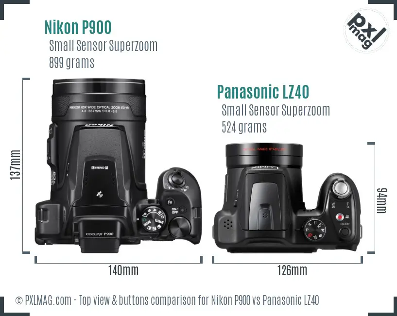 Nikon P900 vs Panasonic LZ40 top view buttons comparison