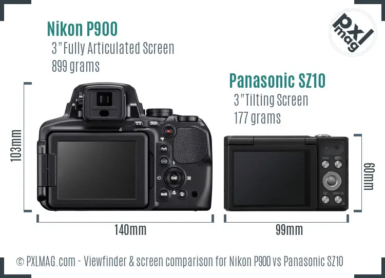 Nikon P900 vs Panasonic SZ10 Screen and Viewfinder comparison