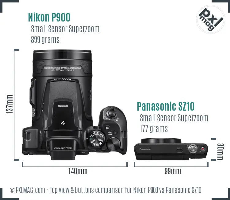 Nikon P900 vs Panasonic SZ10 top view buttons comparison