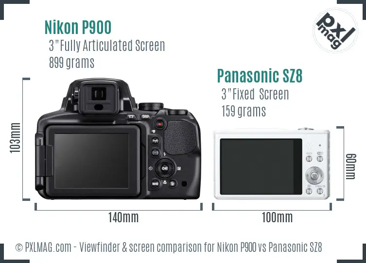 Nikon P900 vs Panasonic SZ8 Screen and Viewfinder comparison