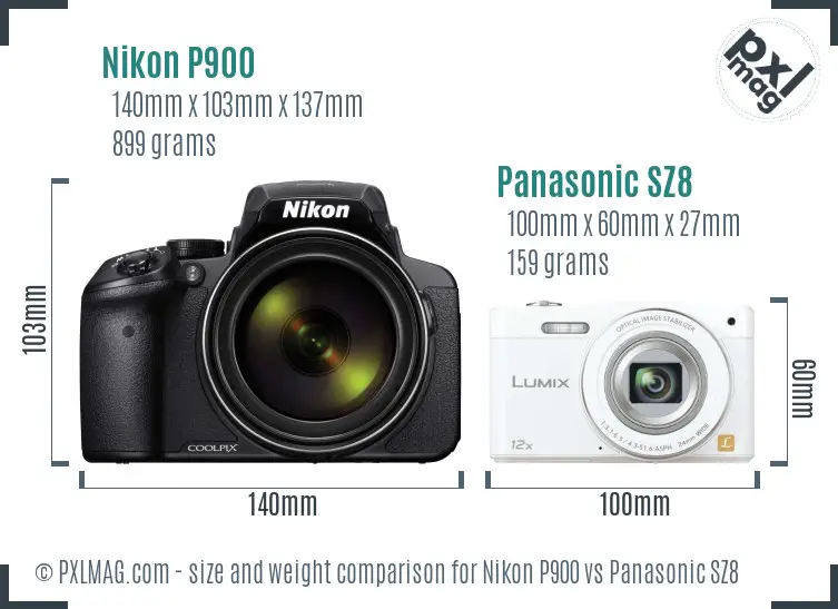 Nikon P900 vs Panasonic SZ8 size comparison