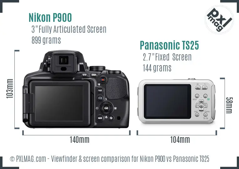 Nikon P900 vs Panasonic TS25 Screen and Viewfinder comparison