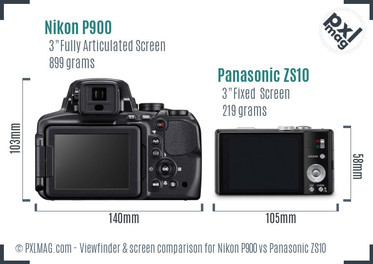 Nikon P900 vs Panasonic ZS10 Screen and Viewfinder comparison