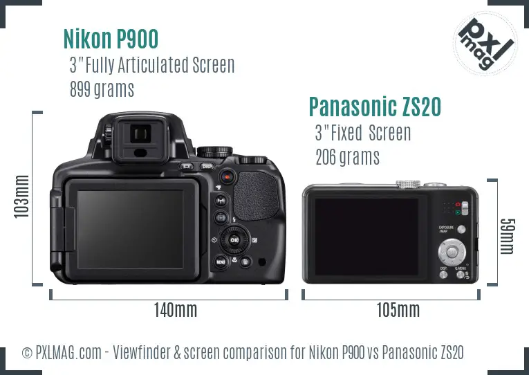 Nikon P900 vs Panasonic ZS20 Screen and Viewfinder comparison