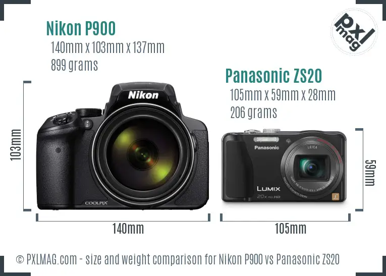 Nikon P900 vs Panasonic ZS20 size comparison