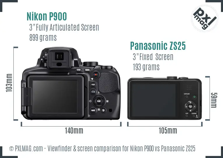 Nikon P900 vs Panasonic ZS25 Screen and Viewfinder comparison