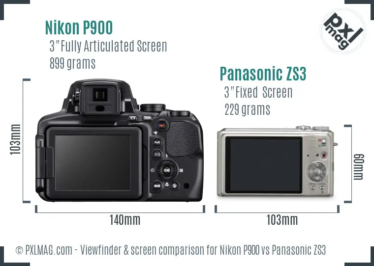 Nikon P900 vs Panasonic ZS3 Screen and Viewfinder comparison