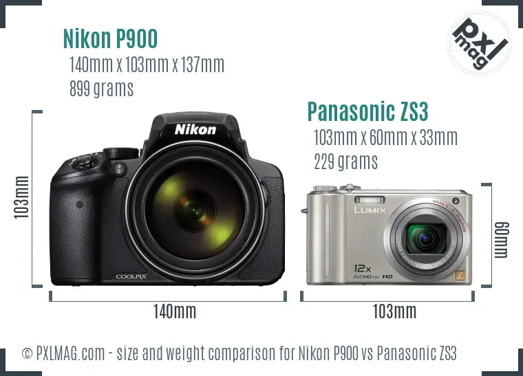 Nikon P900 vs Panasonic ZS3 size comparison