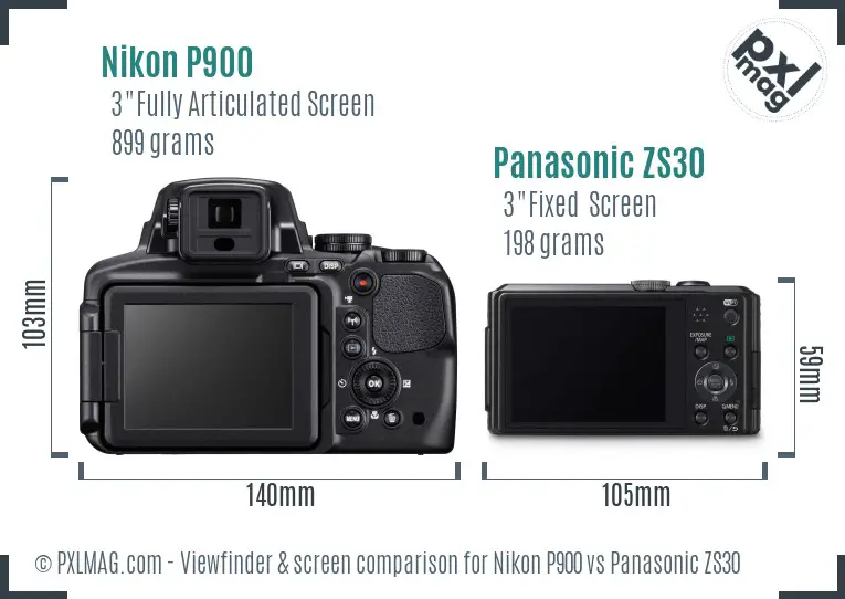 Nikon P900 vs Panasonic ZS30 Screen and Viewfinder comparison