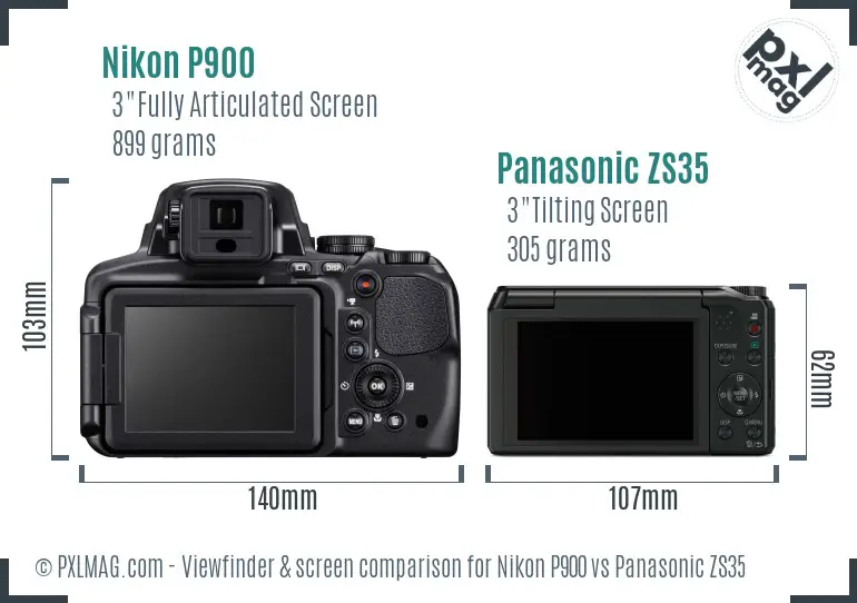 Nikon P900 vs Panasonic ZS35 Screen and Viewfinder comparison