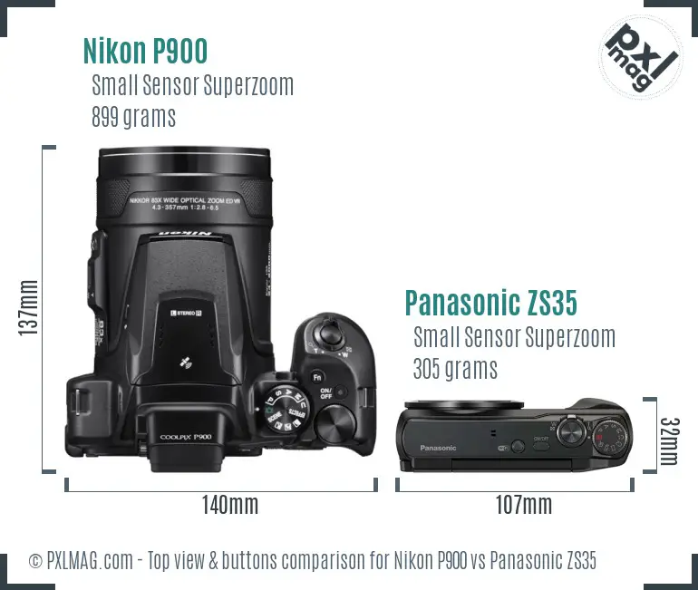 Nikon P900 vs Panasonic ZS35 top view buttons comparison