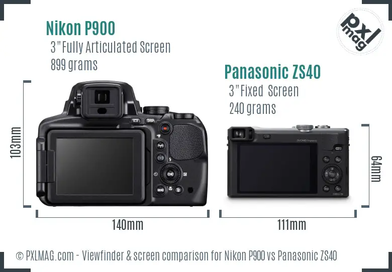 Nikon P900 vs Panasonic ZS40 Screen and Viewfinder comparison