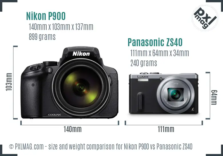 Nikon P900 vs Panasonic ZS40 size comparison