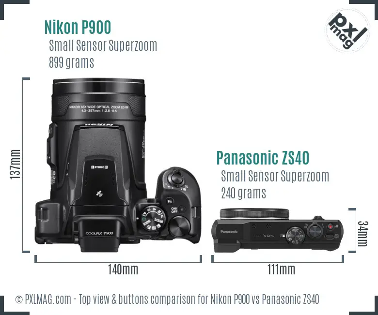 Nikon P900 vs Panasonic ZS40 top view buttons comparison