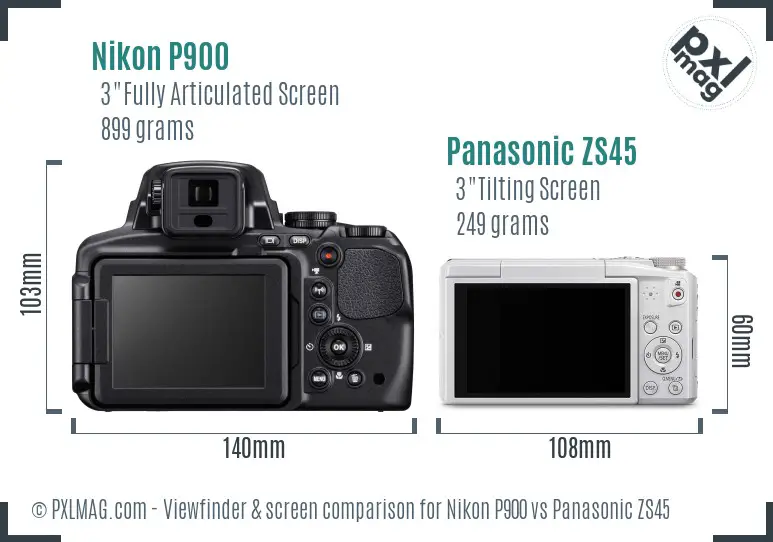 Nikon P900 vs Panasonic ZS45 Screen and Viewfinder comparison