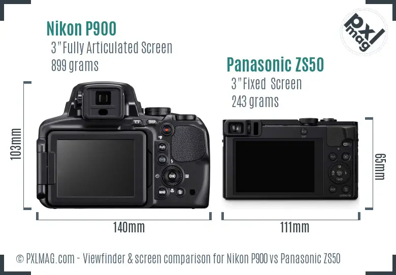 Nikon P900 vs Panasonic ZS50 Screen and Viewfinder comparison