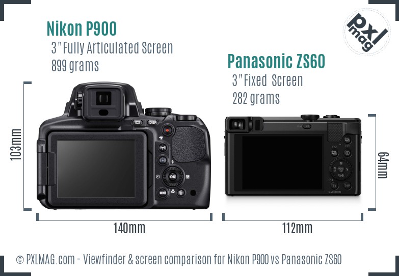 Nikon P900 vs Panasonic ZS60 Screen and Viewfinder comparison