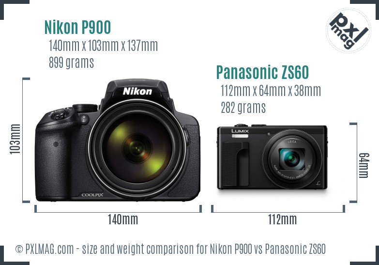 Nikon P900 vs Panasonic ZS60 size comparison