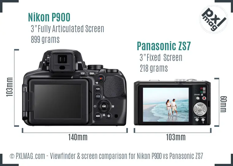Nikon P900 vs Panasonic ZS7 Screen and Viewfinder comparison