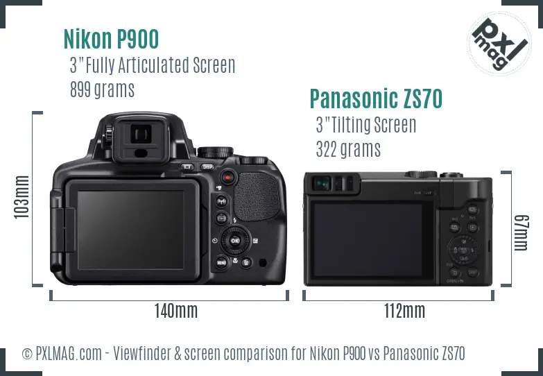 Nikon P900 vs Panasonic ZS70 Screen and Viewfinder comparison