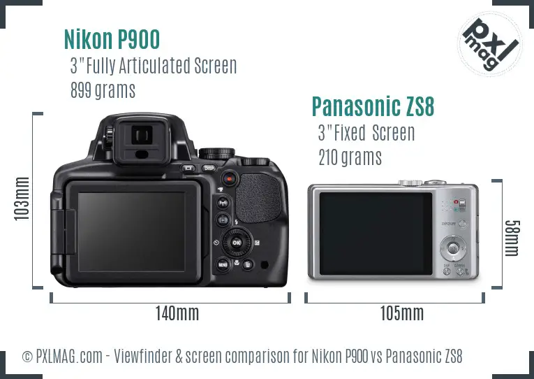 Nikon P900 vs Panasonic ZS8 Screen and Viewfinder comparison
