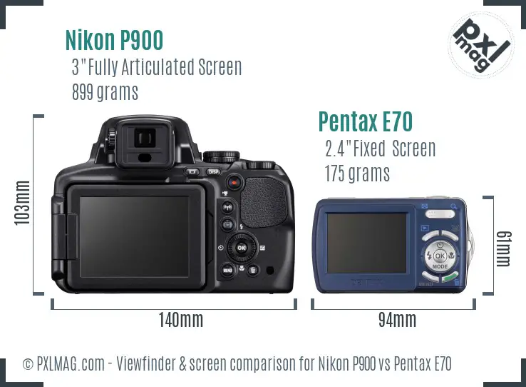 Nikon P900 vs Pentax E70 Screen and Viewfinder comparison Nikon P900 vs Pentax E70 Screen and Viewfinder comparison