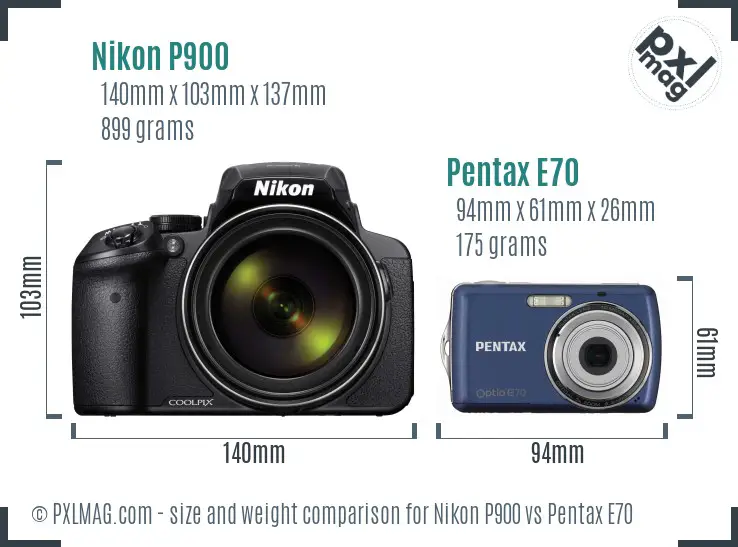 Nikon P900 vs Pentax E70 size comparison Nikon P900 vs Pentax E70 size comparison