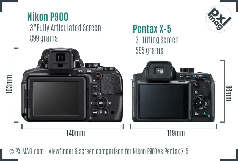 Nikon P900 vs Pentax X-5 Screen and Viewfinder comparison