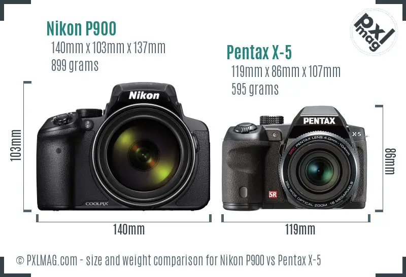 Nikon P900 vs Pentax X-5 size comparison