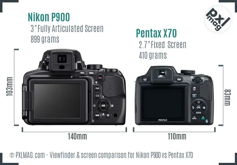 Nikon P900 vs Pentax X70 Screen and Viewfinder comparison