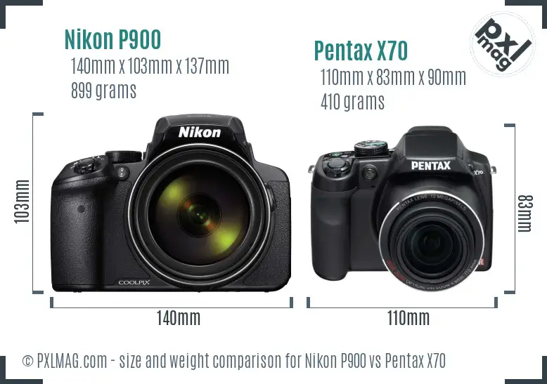 Nikon P900 vs Pentax X70 size comparison