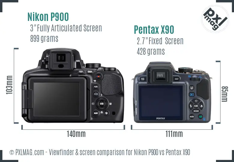 Nikon P900 vs Pentax X90 Screen and Viewfinder comparison