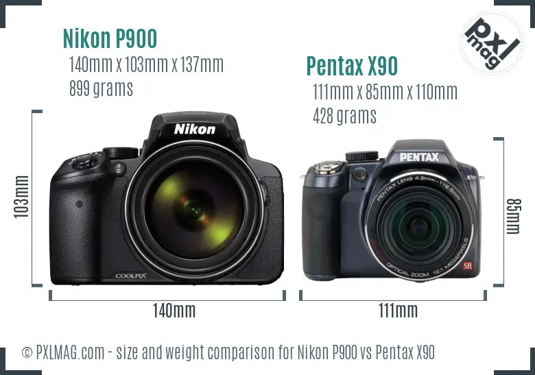 Nikon P900 vs Pentax X90 size comparison