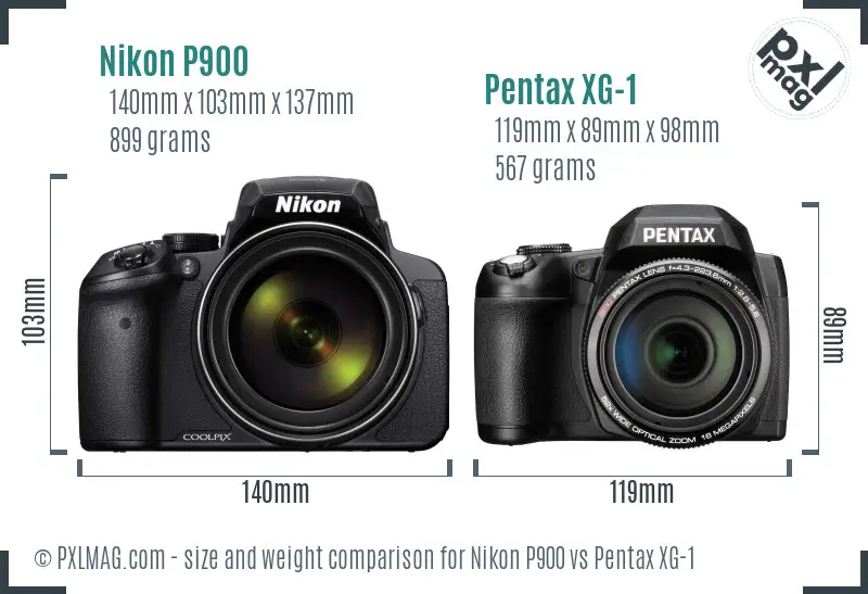 Nikon P900 vs Pentax XG-1 size comparison