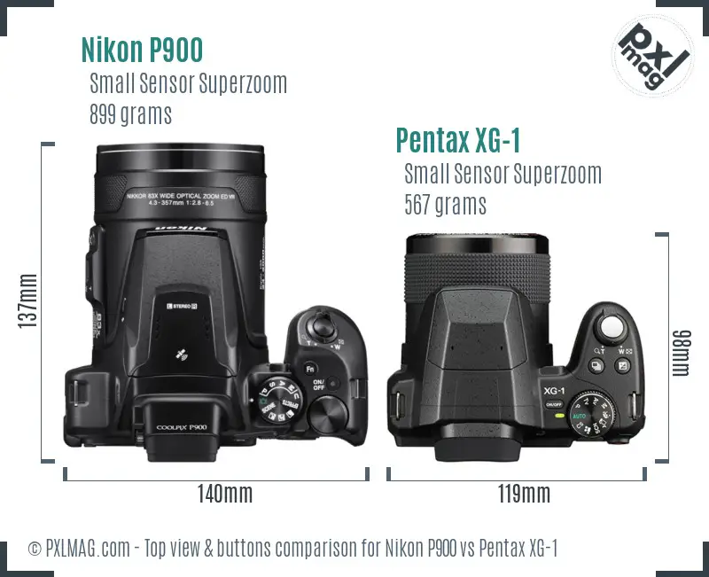 Nikon P900 vs Pentax XG-1 top view buttons comparison