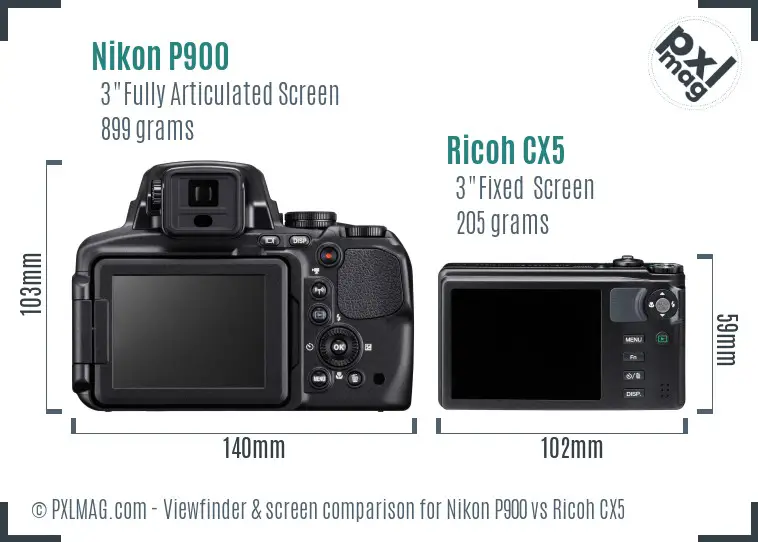 Nikon P900 vs Ricoh CX5 Screen and Viewfinder comparison Nikon P900 vs Ricoh CX5 Screen and Viewfinder comparison