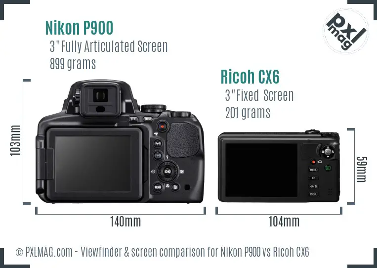 Nikon P900 vs Ricoh CX6 Screen and Viewfinder comparison