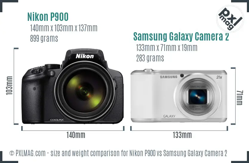 Nikon P900 vs Samsung Galaxy Camera 2 size comparison