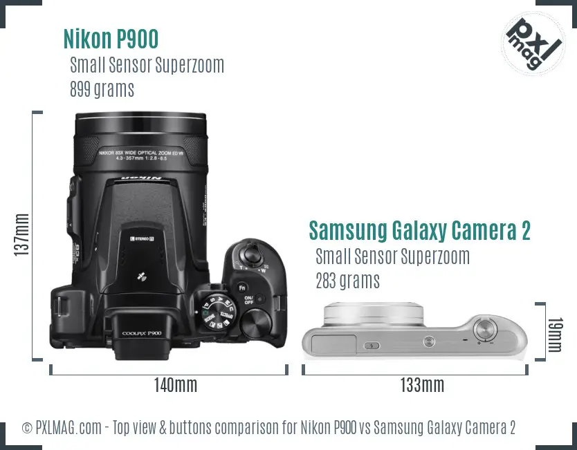 Nikon P900 vs Samsung Galaxy Camera 2 top view buttons comparison