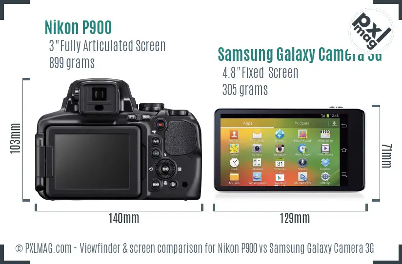 Nikon P900 vs Samsung Galaxy Camera 3G Screen and Viewfinder comparison