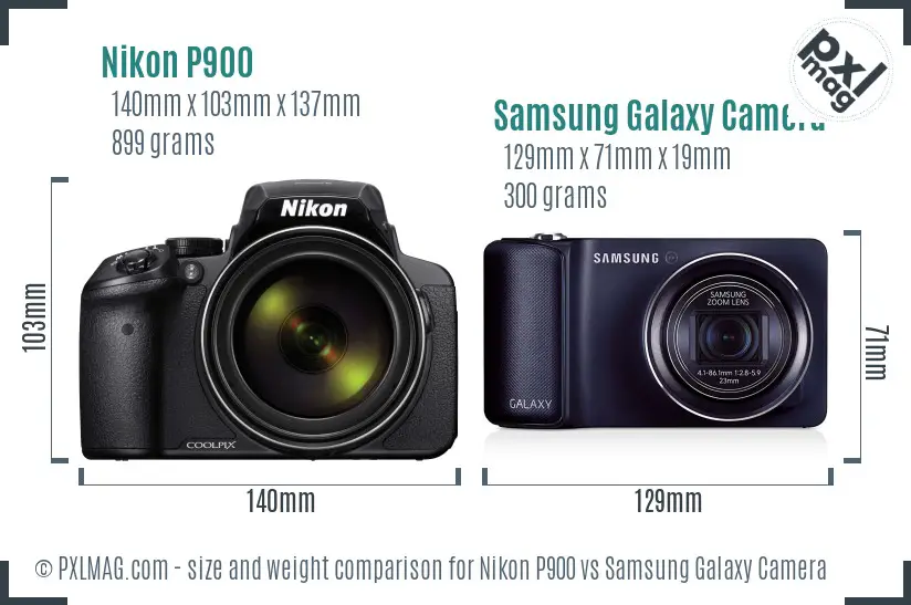 Nikon P900 vs Samsung Galaxy Camera size comparison